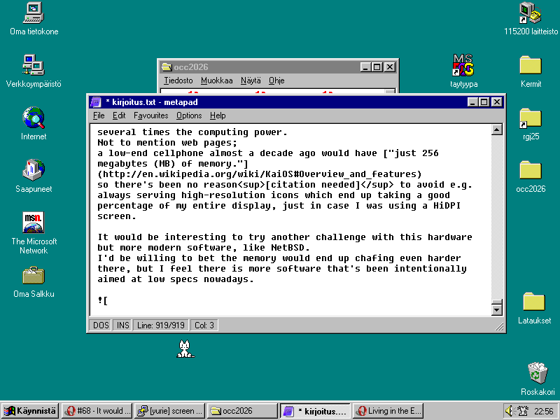Screenshot of the desktop, with this entry being written in metapad